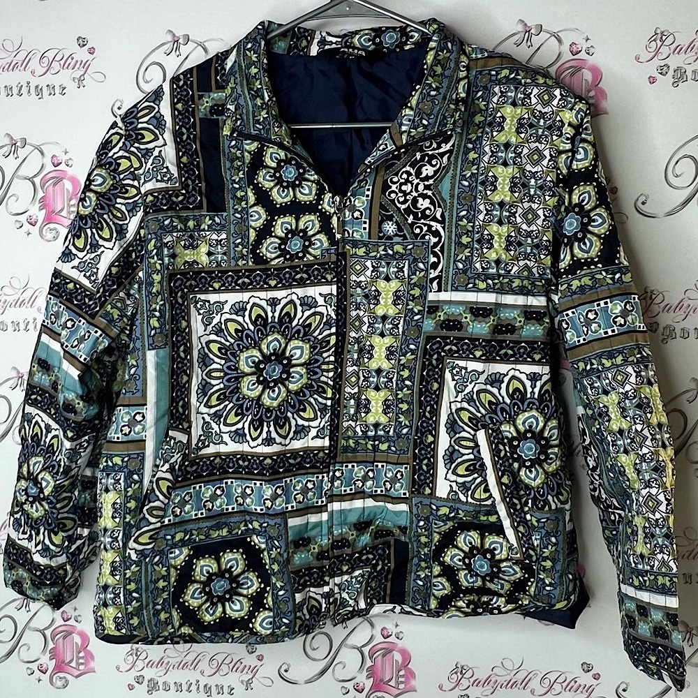Alia Multicolor Floral Jacket coat quilt style boho paisley floral cardigan zip